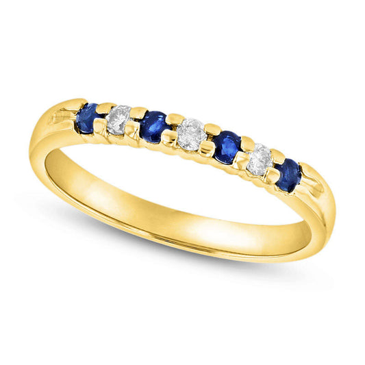 Blue Sapphire and 0.10 CT. T.W. Natural Diamond Seven Stone Band in Solid 14K Gold