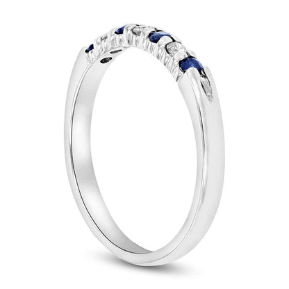 Blue Sapphire and 0.10 CT. T.W. Natural Diamond Seven Stone Band in Solid 14K White Gold