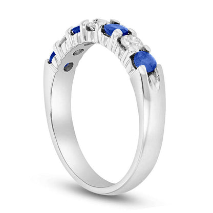 Blue Sapphire and 0.33 CT. T.W. Natural Diamond Seven Stone Band in Solid 14K White Gold