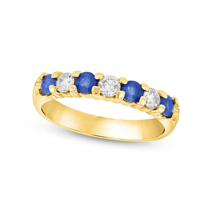 Blue Sapphire and 0.33 CT. T.W. Natural Diamond Seven Stone Band in Solid 14K Gold