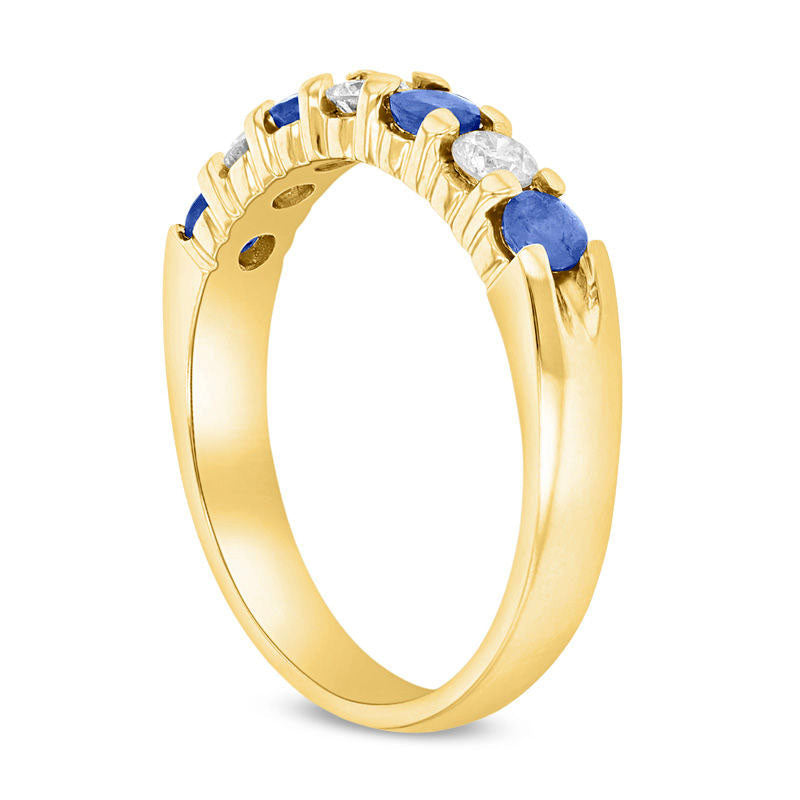 Blue Sapphire and 0.33 CT. T.W. Natural Diamond Seven Stone Band in Solid 14K Gold