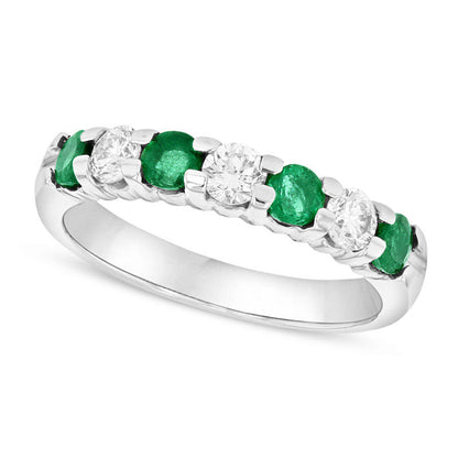 Emerald and 0.38 CT. T.W. Natural Diamond Seven Stone Band in Solid 14K White Gold
