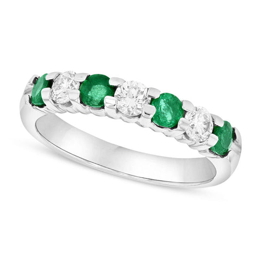 Emerald and 0.38 CT. T.W. Natural Diamond Seven Stone Band in Solid 14K White Gold