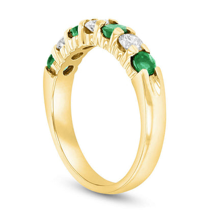 Emerald and 0.38 CT. T.W. Natural Diamond Seven Stone Band in Solid 14K Gold