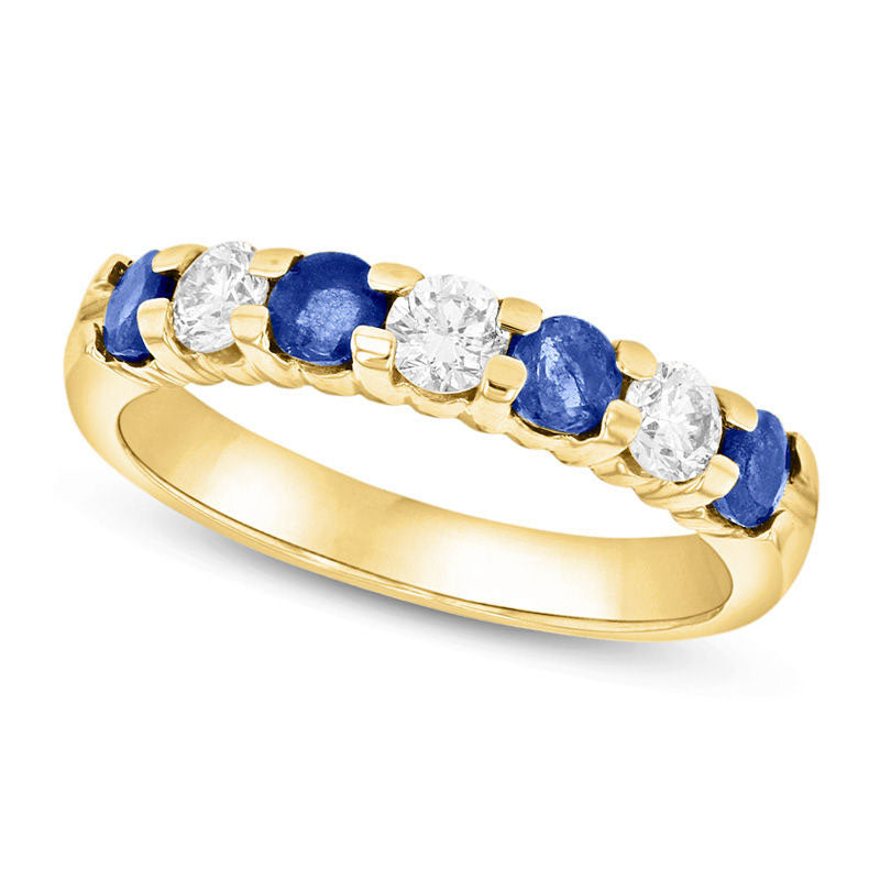 Blue Sapphire and 0.38 CT. T.W. Natural Diamond Seven Stone Band in Solid 14K Gold