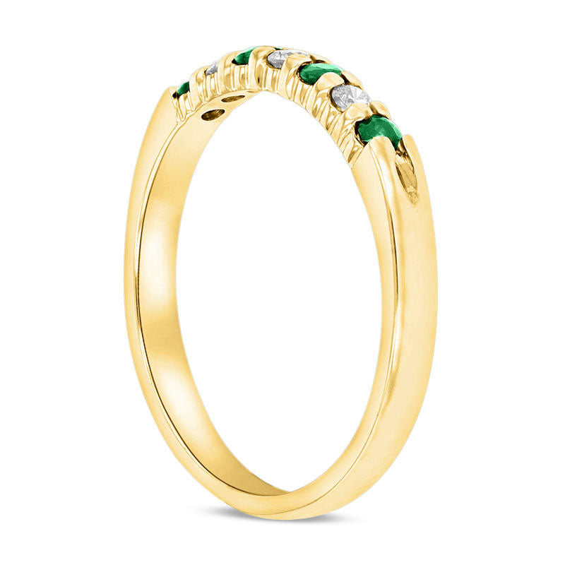 Emerald and 0.10 CT. T.W. Natural Diamond Seven Stone Band in Solid 14K Gold