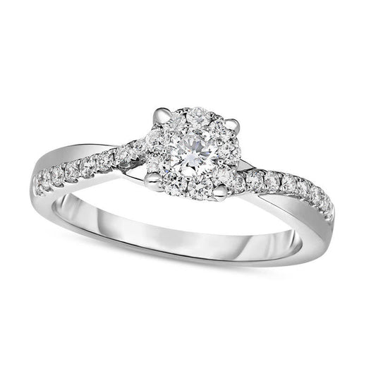 0.50 CT. T.W. Natural Diamond Frame Twist Shank Engagement Ring in Solid 10K White Gold