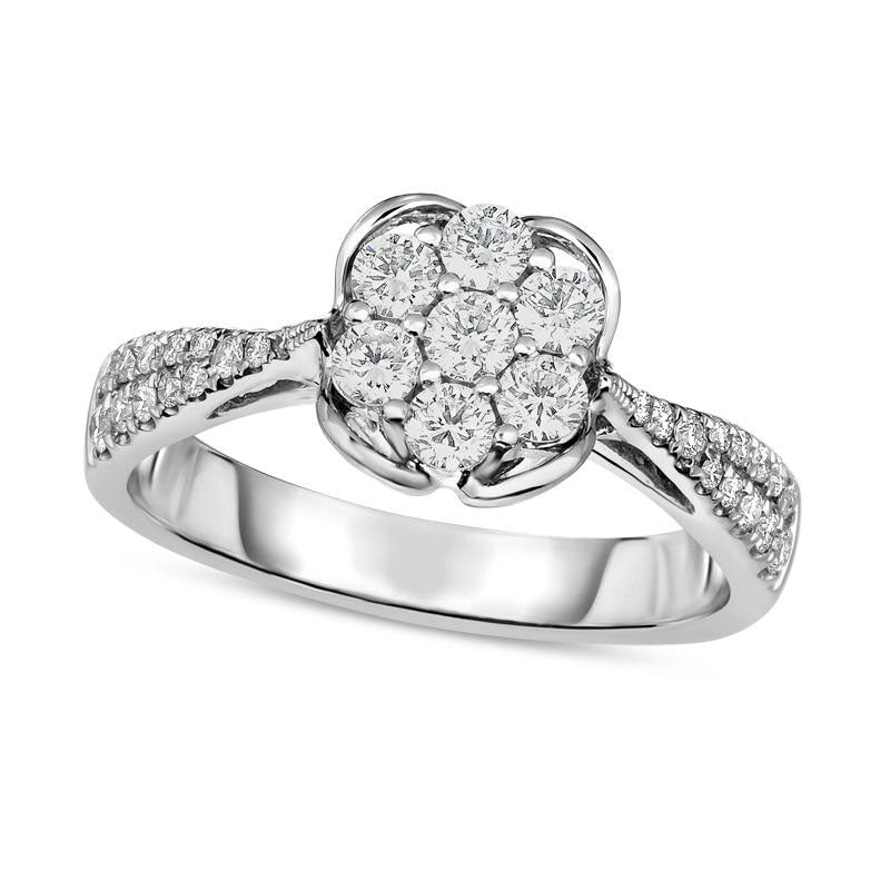 0.50 CT. T.W. Composite Natural Diamond Flower Engagement Ring in Solid 10K White Gold