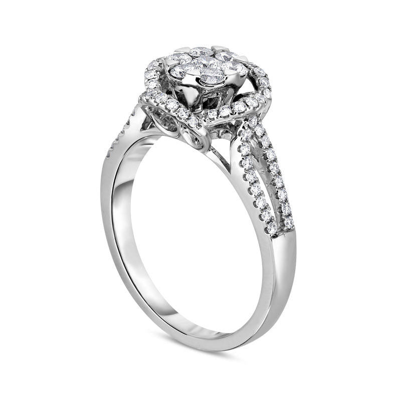 0.50 CT. T.W. Composite Natural Diamond Flower Split Shank Engagement Ring in Solid 10K White Gold