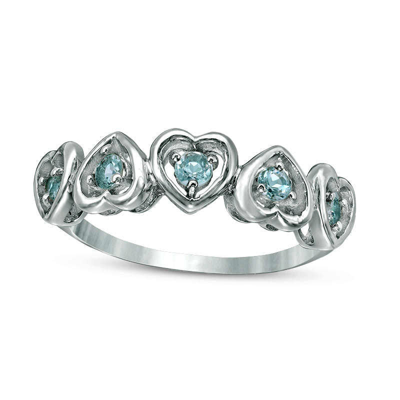 Aquamarine Five Stone Heart Ring in Solid 10K White Gold