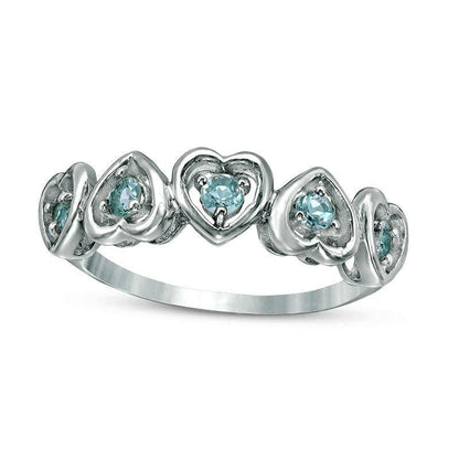 Aquamarine Five Stone Heart Ring in Solid 10K White Gold