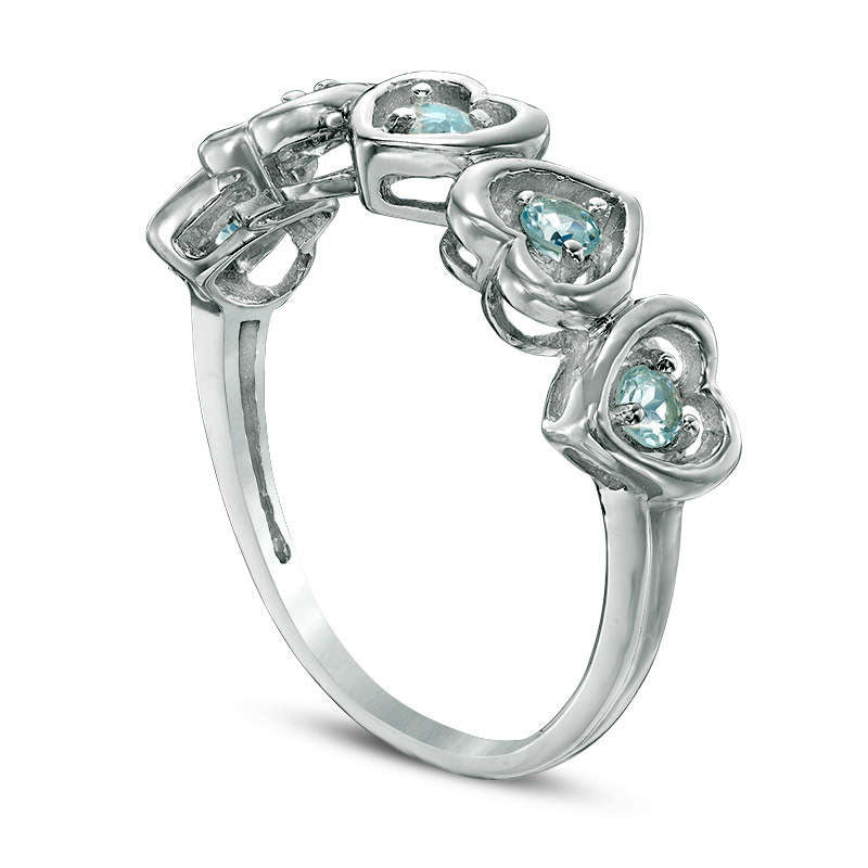 Aquamarine Five Stone Heart Ring in Solid 10K White Gold