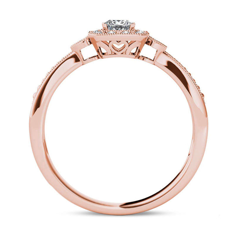 0.33 CT. T.W. Princess-Cut Natural Diamond Frame Antique Vintage-Style Engagement Ring in Solid 14K Rose Gold