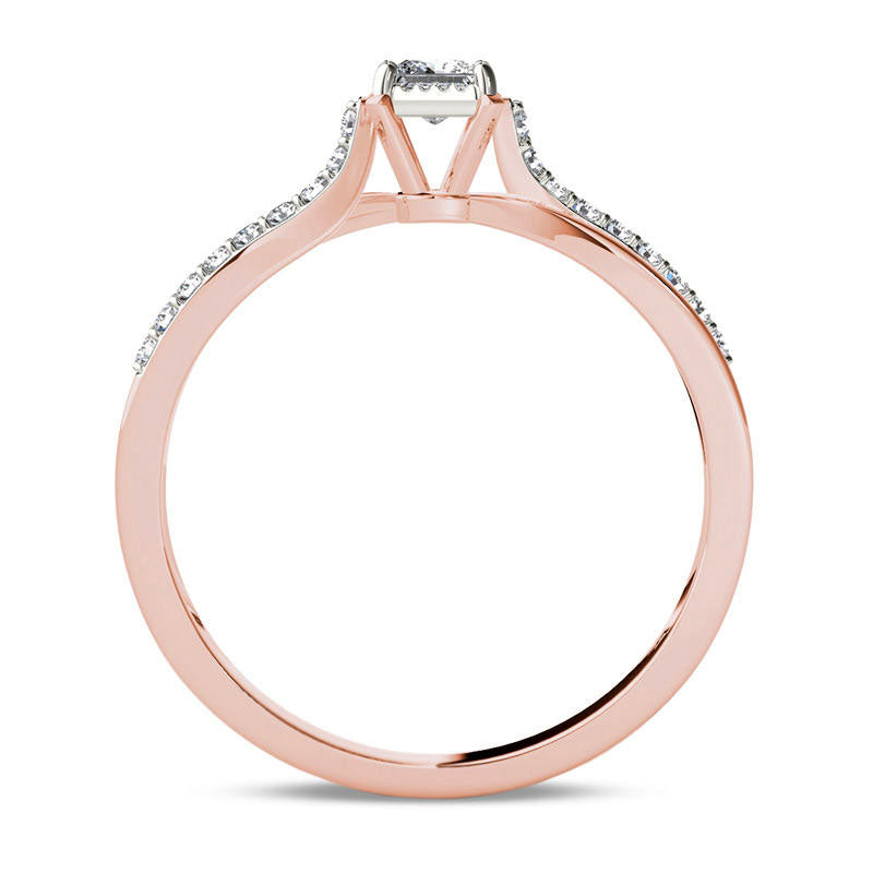 0.25 CT. T.W. Princess-Cut Natural Diamond Split Shank Engagement Ring in Solid 14K Rose Gold