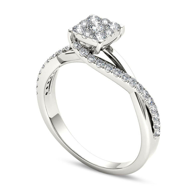 0.50 CT. T.W. Composite Natural Diamond Square Bypass Twist Shank Engagement Ring in Solid 14K White Gold