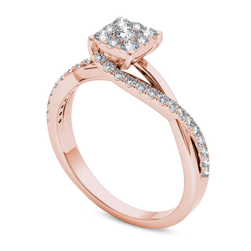 0.50 CT. T.W. Composite Natural Diamond Square Bypass Twist Shank Engagement Ring in Solid 14K Rose Gold