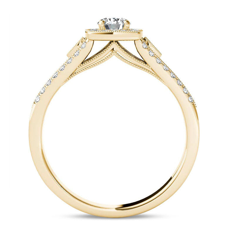 0.50 CT. T.W. Natural Diamond Cushion Frame Split Shank Antique Vintage-Style Engagement Ring in Solid 14K Gold