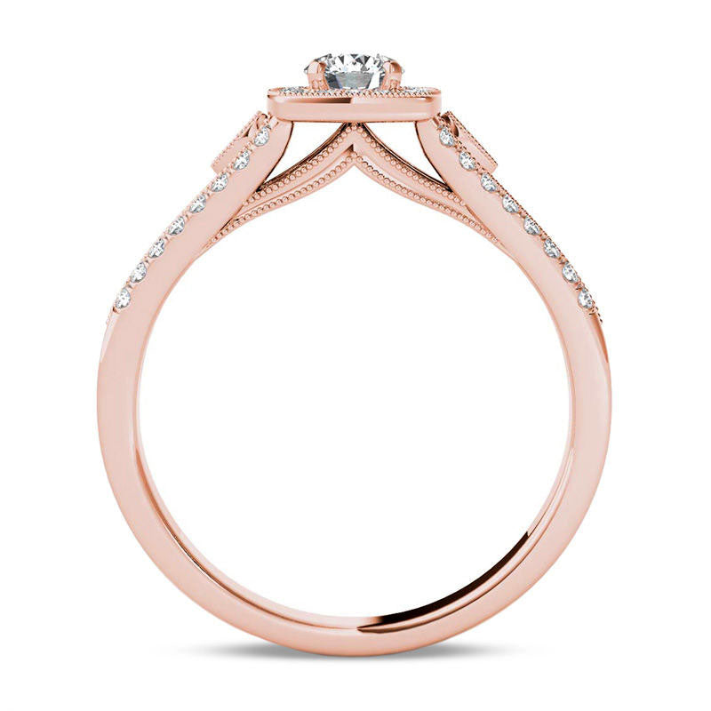 0.50 CT. T.W. Natural Diamond Cushion Frame Split Shank Antique Vintage-Style Engagement Ring in Solid 14K Rose Gold