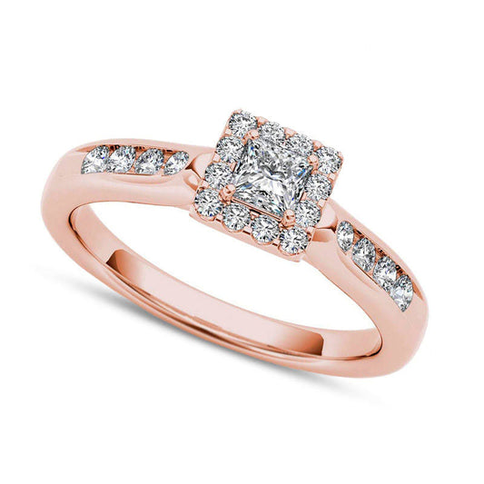 0.50 CT. T.W. Princess-Cut Natural Diamond Frame Engagement Ring in Solid 14K Rose Gold