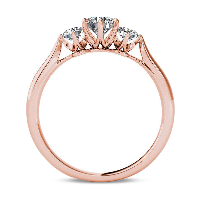 0.88 CT. T.W. Natural Diamond Three Stone Engagement Ring in Solid 14K Rose Gold