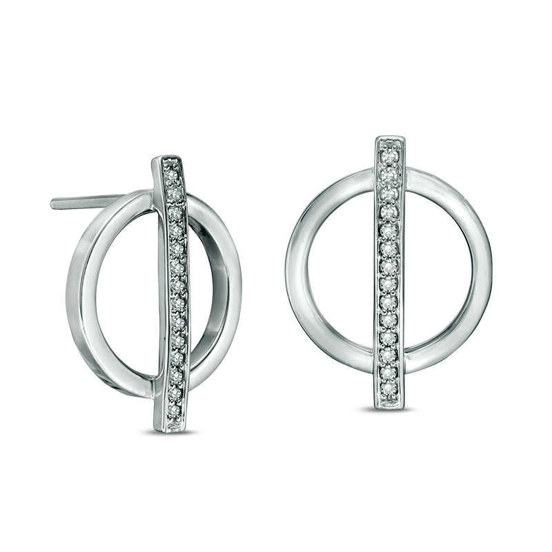 0.13 CT. T.W. Diamond Bar and Circle Drop Earrings in 10K White Gold