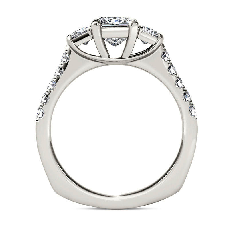 1.5 CT. T.W. Princess-Cut Natural Diamond Three Stone Engagement Ring in Solid 14K White Gold