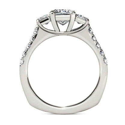 1.5 CT. T.W. Princess-Cut Natural Diamond Three Stone Engagement Ring in Solid 14K White Gold