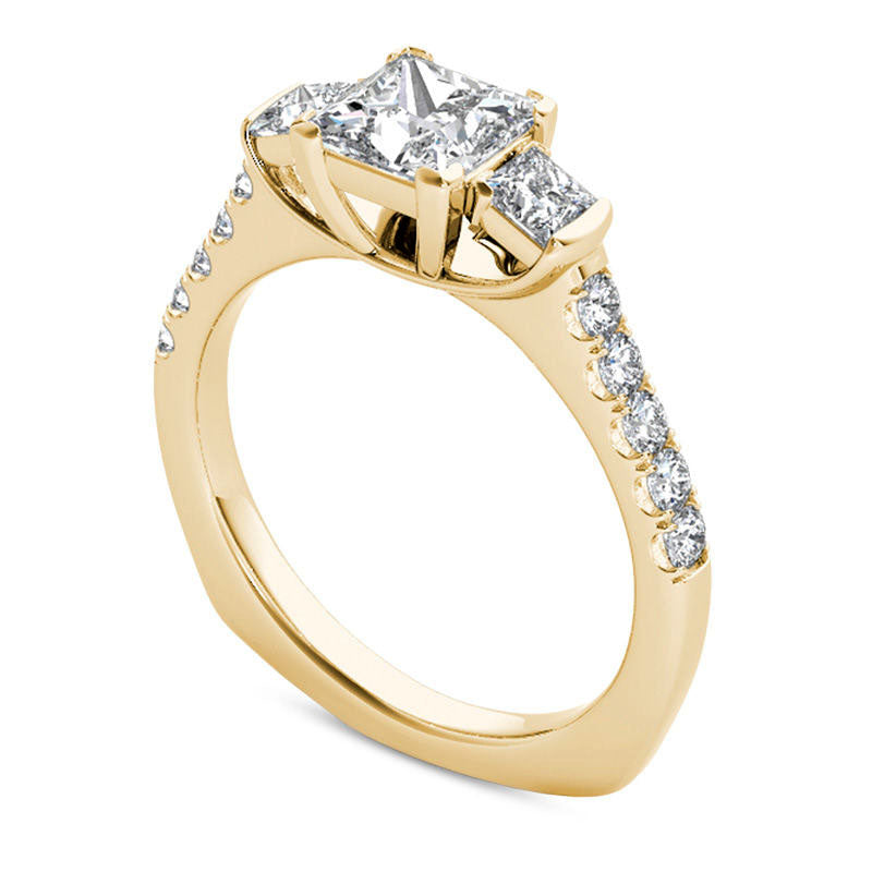 1.5 CT. T.W. Princess-Cut Natural Diamond Three Stone Engagement Ring in Solid 14K Gold