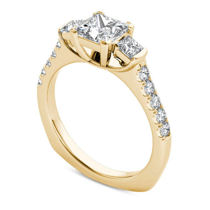 1.5 CT. T.W. Princess-Cut Natural Diamond Three Stone Engagement Ring in Solid 14K Gold