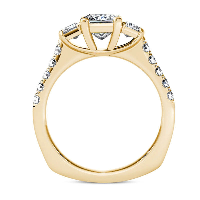 1.5 CT. T.W. Princess-Cut Natural Diamond Three Stone Engagement Ring in Solid 14K Gold