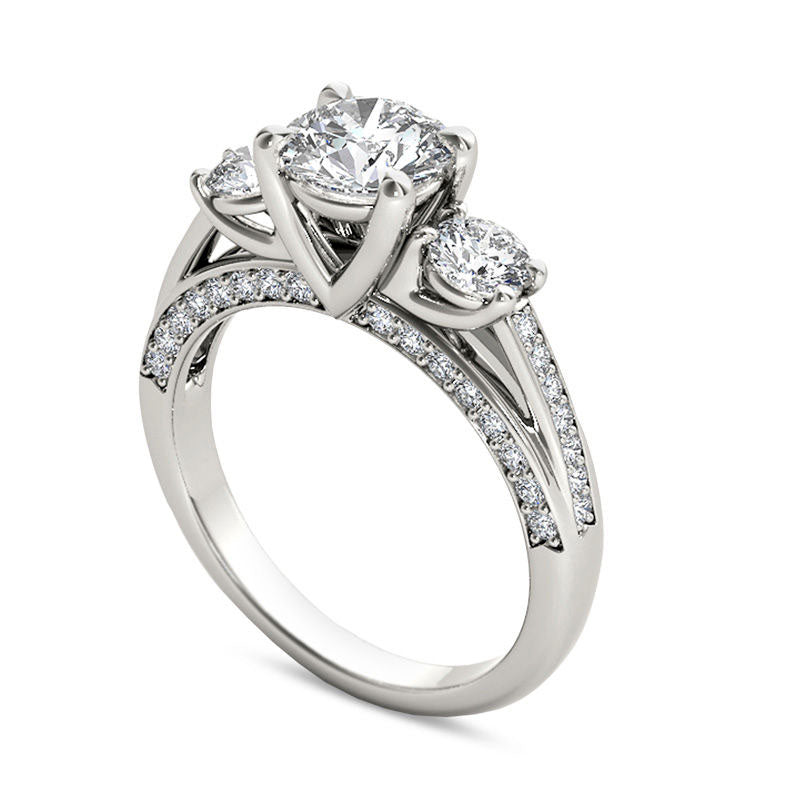 1.75 CT. T.W. Natural Diamond Three Stone Engagement Ring in Solid 14K White Gold