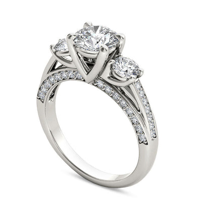 1.75 CT. T.W. Natural Diamond Three Stone Engagement Ring in Solid 14K White Gold