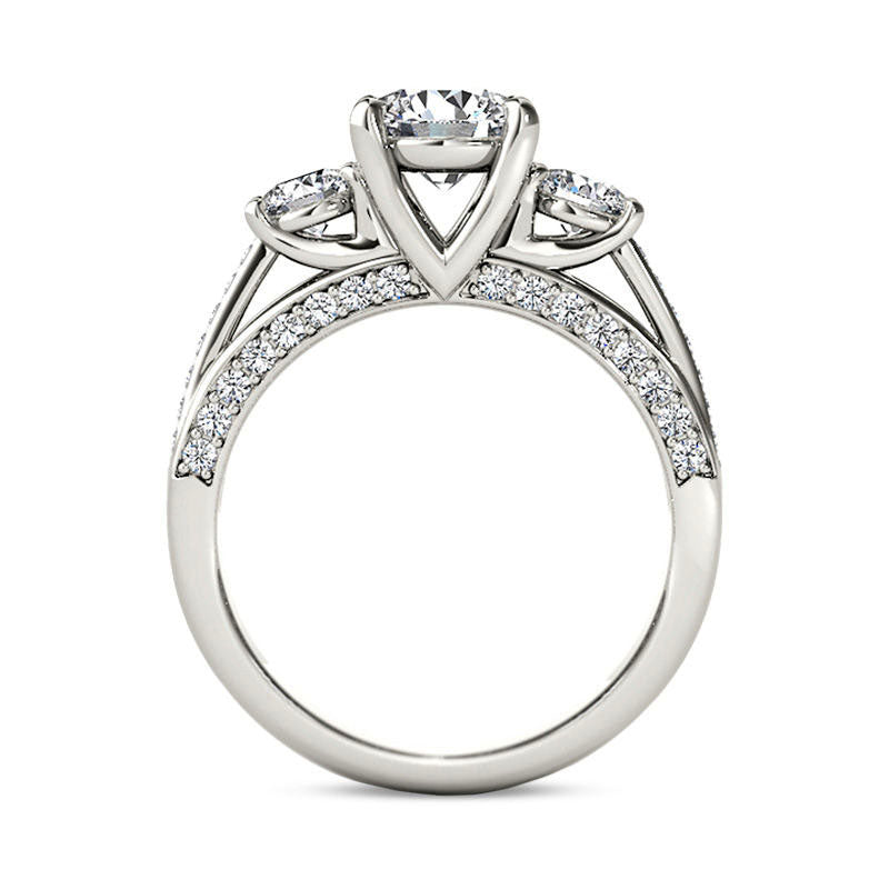 1.75 CT. T.W. Natural Diamond Three Stone Engagement Ring in Solid 14K White Gold
