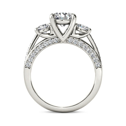 1.75 CT. T.W. Natural Diamond Three Stone Engagement Ring in Solid 14K White Gold