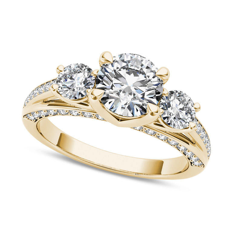 1.75 CT. T.W. Natural Diamond Three Stone Engagement Ring in Solid 14K Gold