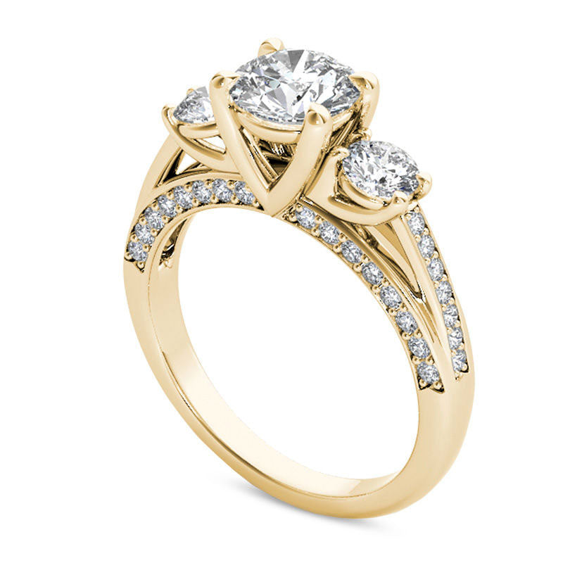 1.75 CT. T.W. Natural Diamond Three Stone Engagement Ring in Solid 14K Gold