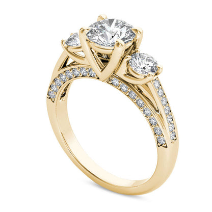 1.75 CT. T.W. Natural Diamond Three Stone Engagement Ring in Solid 14K Gold