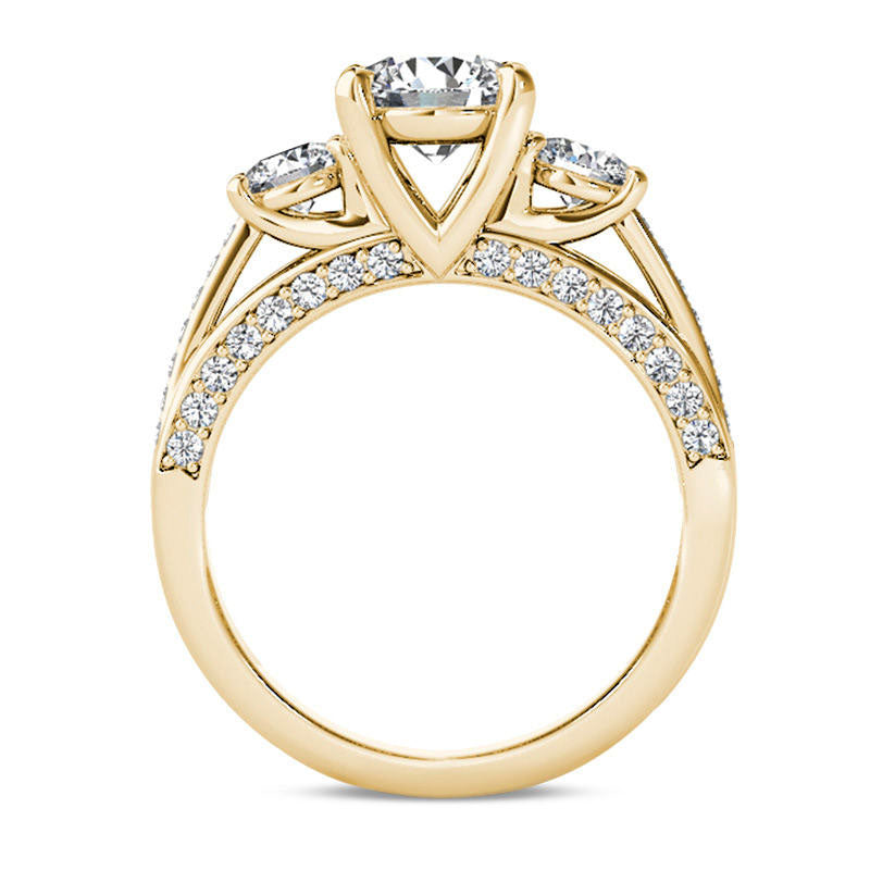 1.75 CT. T.W. Natural Diamond Three Stone Engagement Ring in Solid 14K Gold