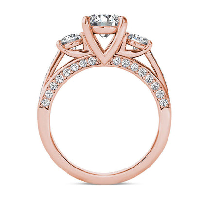 1.75 CT. T.W. Natural Diamond Three Stone Engagement Ring in Solid 14K Rose Gold
