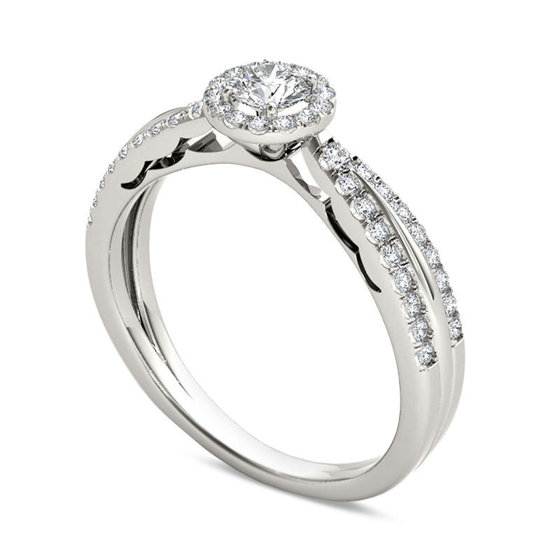 0.50 CT. T.W. Natural Diamond Frame Antique Vintage-Style Engagement Ring in Solid 14K White Gold