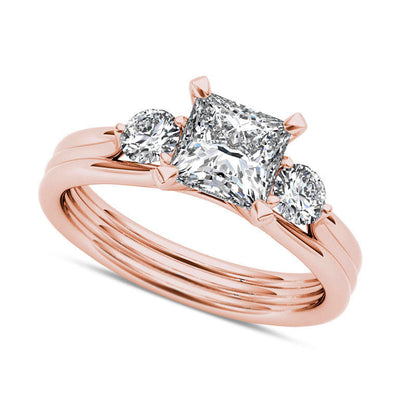 1.5 CT. T.W. Princess-Cut Natural Diamond Three Stone Engagement Ring in Solid 14K Rose Gold