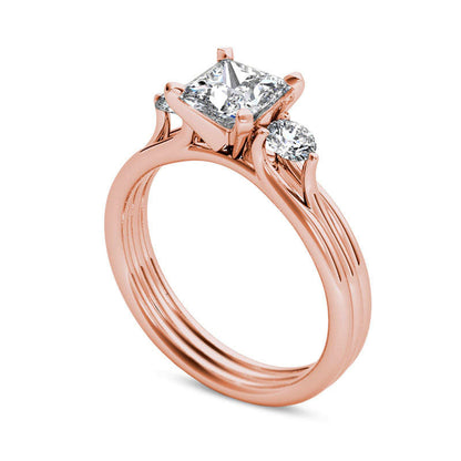 1.5 CT. T.W. Princess-Cut Natural Diamond Three Stone Engagement Ring in Solid 14K Rose Gold