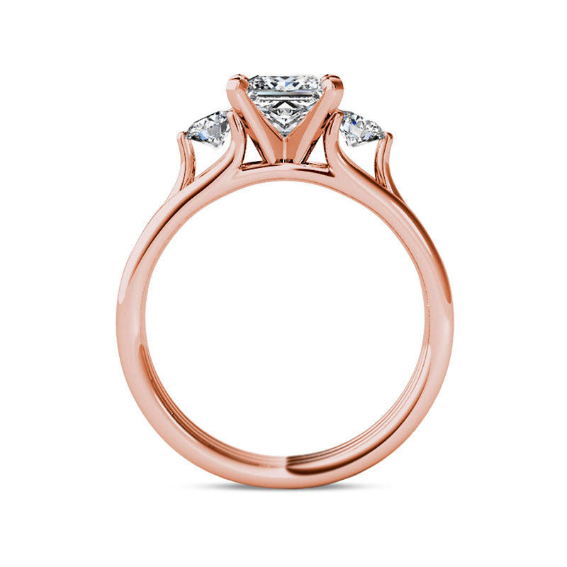 1.5 CT. T.W. Princess-Cut Natural Diamond Three Stone Engagement Ring in Solid 14K Rose Gold