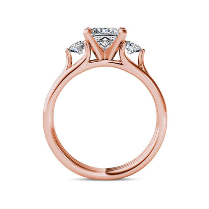 1.5 CT. T.W. Princess-Cut Natural Diamond Three Stone Engagement Ring in Solid 14K Rose Gold