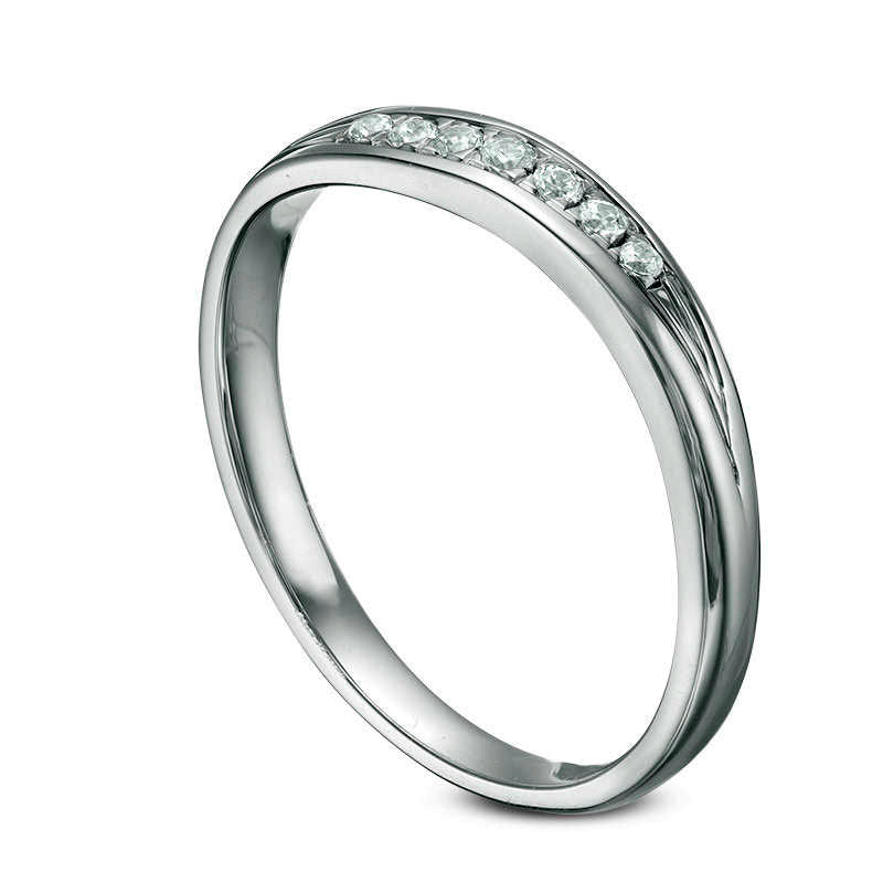 0.07 CT. T.W. Natural Diamond Slant Wedding Band in Solid 10K White Gold