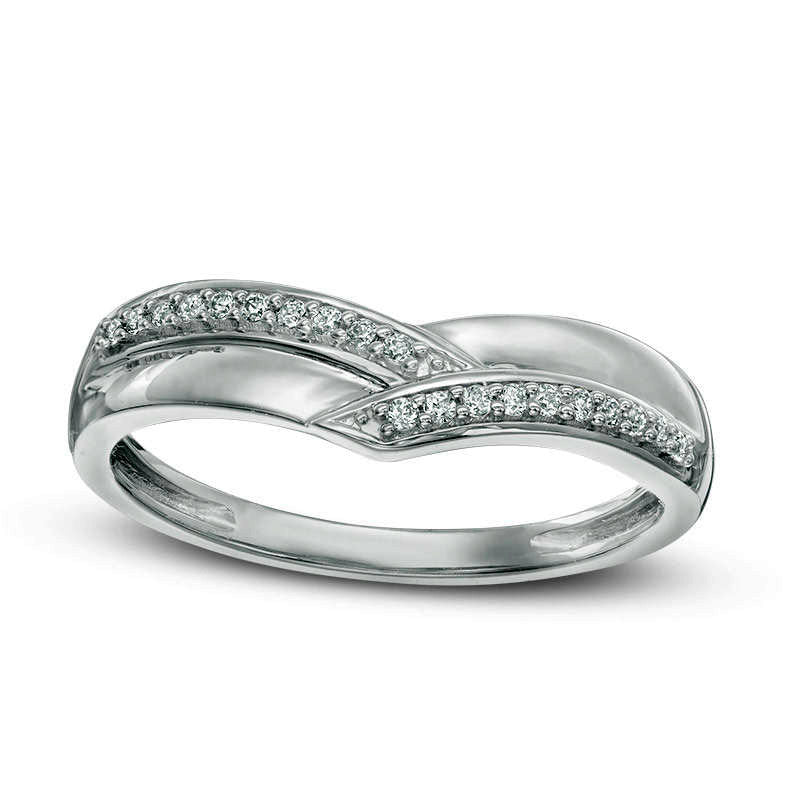 0.10 CT. T.W. Natural Diamond Contour Wedding Band in Solid 10K White Gold