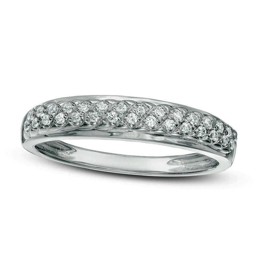 0.13 CT. T.W. Natural Diamond Lattice Wedding Band in Solid 10K White Gold