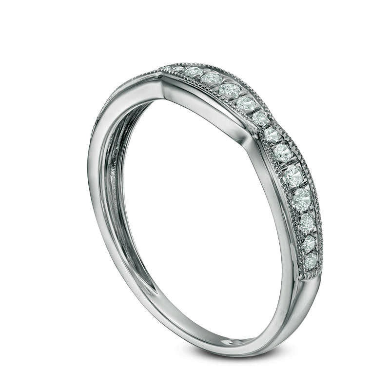 0.20 CT. T.W. Natural Diamond Antique Vintage-Style Wedding Band in Solid 10K White Gold