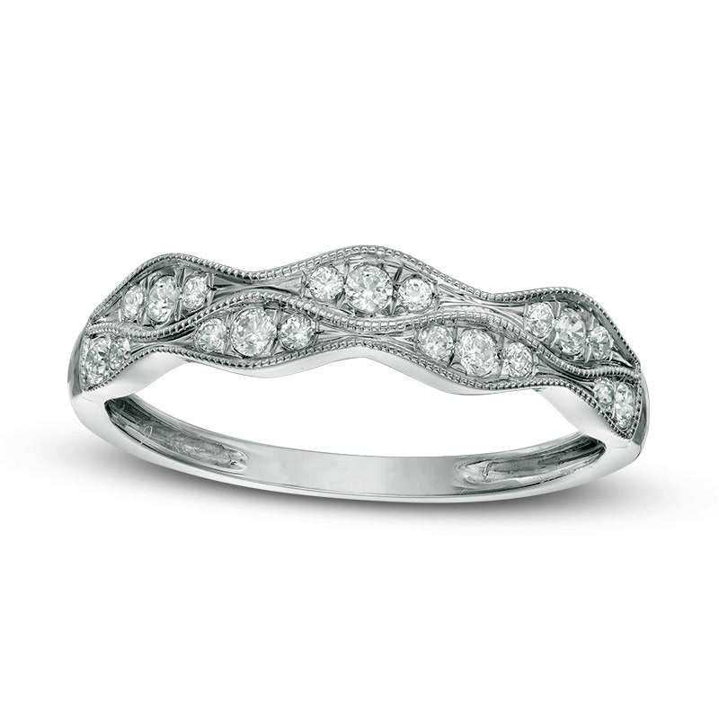 0.20 CT. T.W. Natural Diamond Two Row Antique Vintage-Style Wedding Band in Solid 10K White Gold