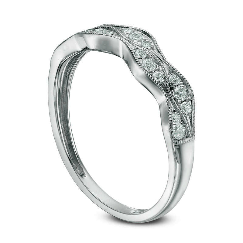 0.20 CT. T.W. Natural Diamond Two Row Antique Vintage-Style Wedding Band in Solid 10K White Gold